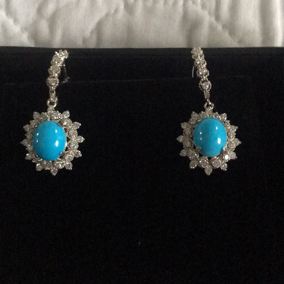 Turquoise & Diamond Earrings. - Picture 3 of 6